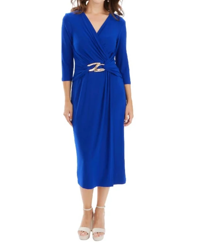 Great Bargains Midi Wrap Belted Dress In Royal Sapphire
