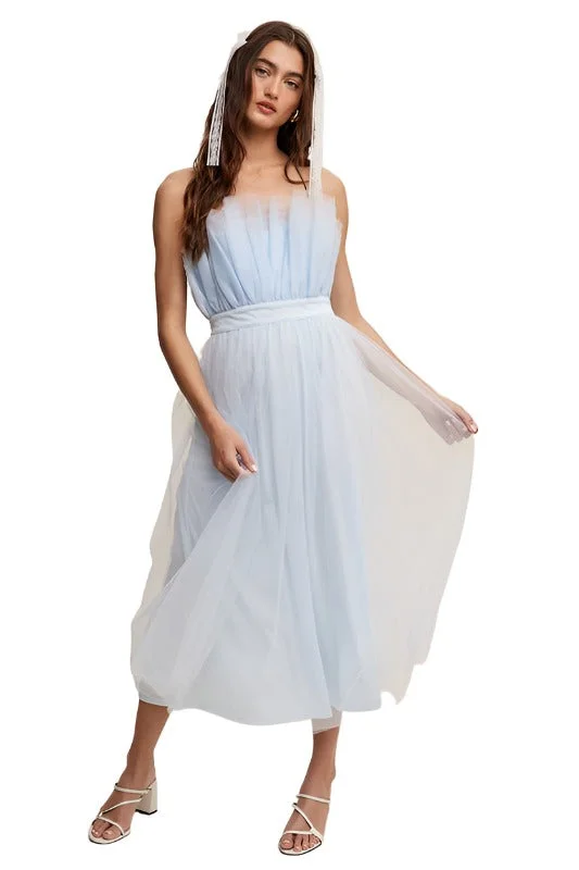 Big Savings Paper Bag Frill Tulle Maxi Dress