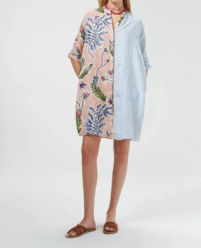 Year-End Clearance Lighthouse Linen Shirt Dress In Marrakech Gardens/tangier/blue Stripes