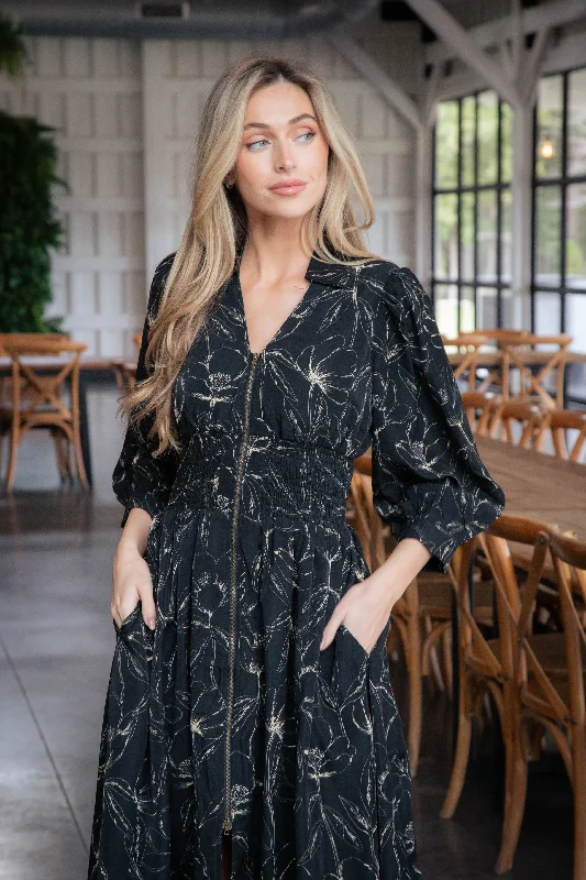 Exclusive Savings Lacie Smocked Waist Floral Dress, Black