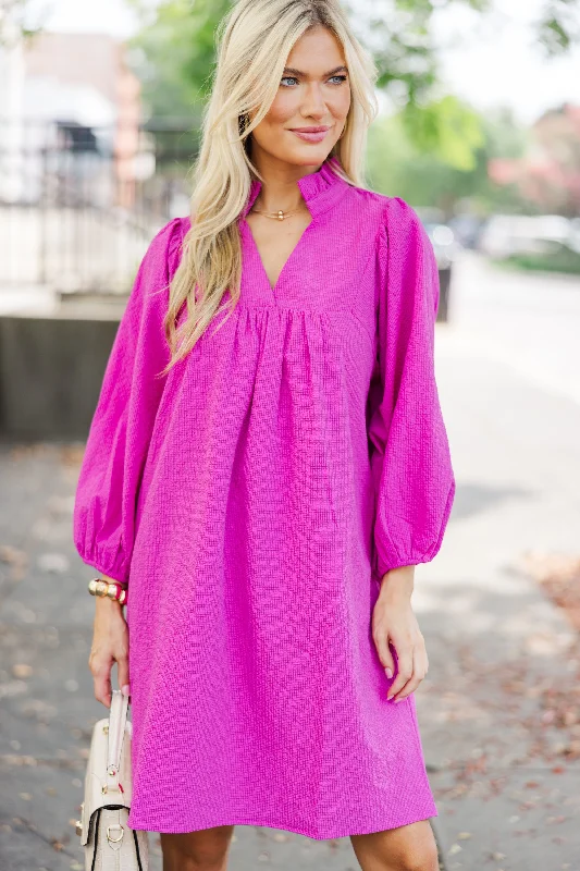 Best Deals Above And Beyond Magenta Purple Textured Shift Dress