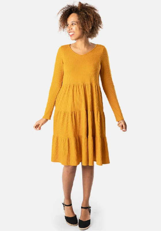 Daily Specials Mila Mustard Tiered Hem Dress