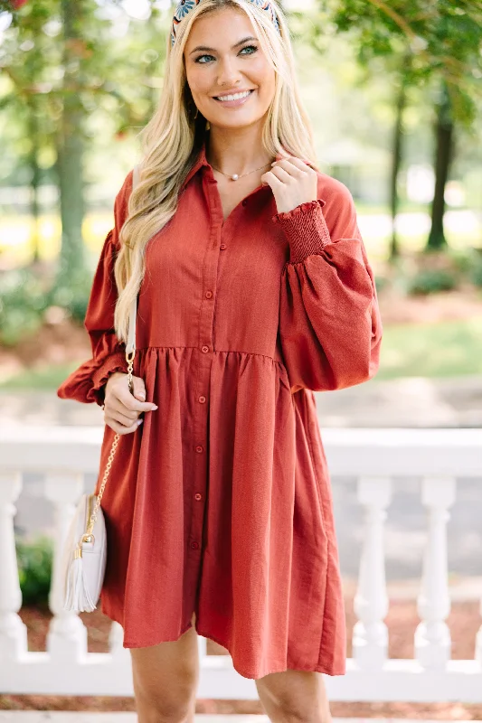 Bonus Savings Find Yourself Rust Orange Babydoll Dress