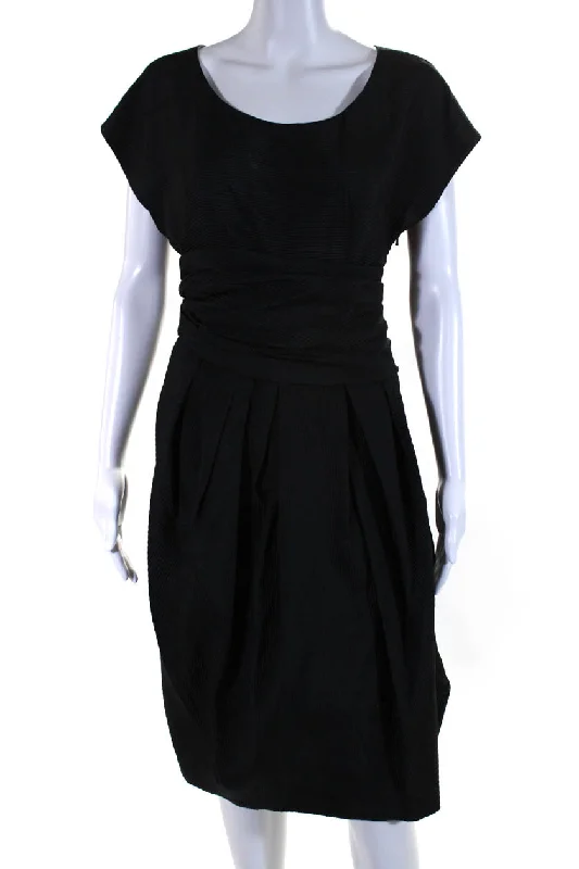 Reduced Prices Vera Wang Womens Black Textured Crew Neck Drape Short Sleeve Shift Dress
