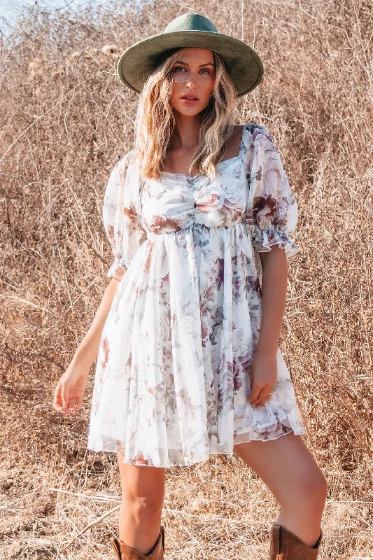 Super Savings Angelic Floral Print Mini Dress - DOORBUSTER