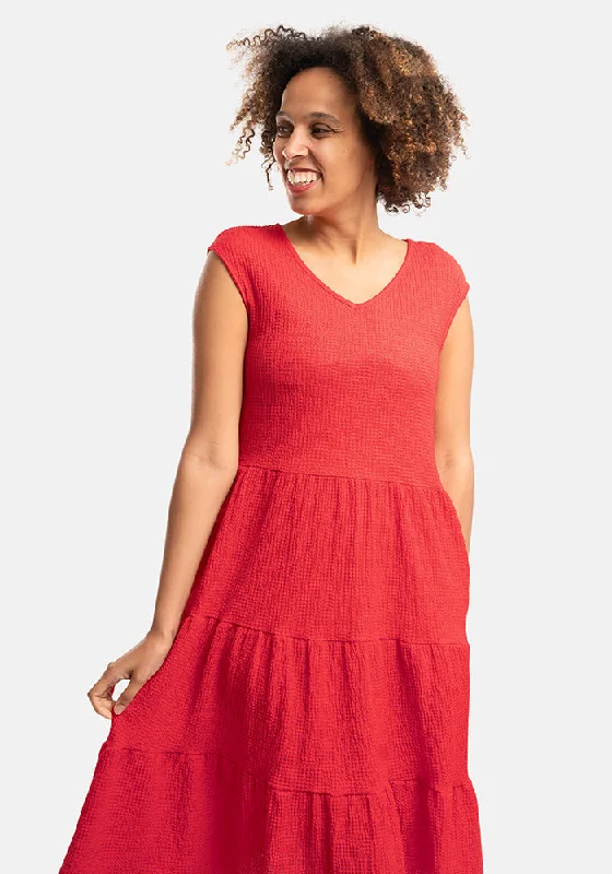 Deal Zone Yvonne Red Tiered Hem Dress