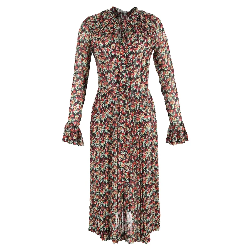 Deal Explosion Victoria Beckham Pleated Tea Dress In Floral-Print Silk