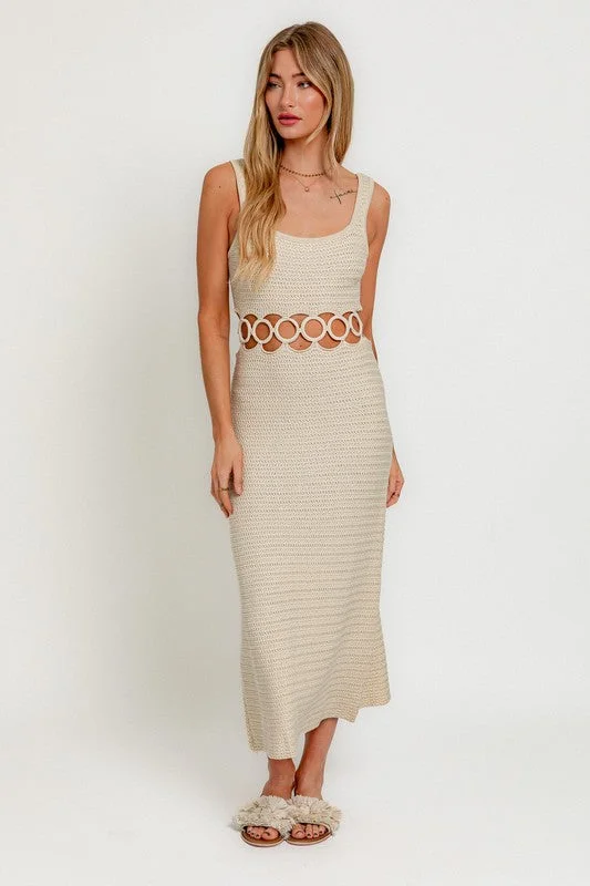 Huge Savings Square Neck Sleeveless Crochet Midi Dress