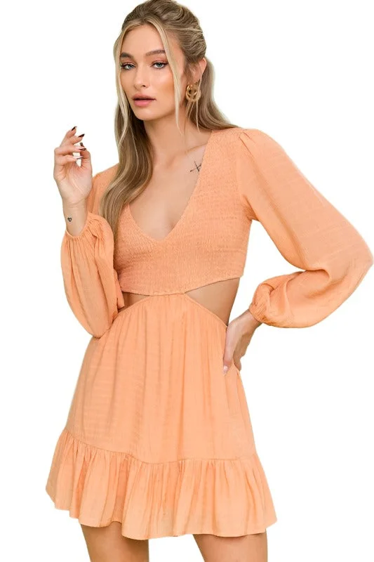 Price Buster V Neck Smocking Bodice Dress