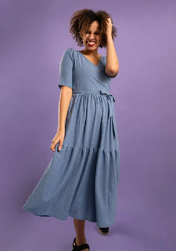 Deal Alert Tate Denim Blue Tiered Hem Midi Dress