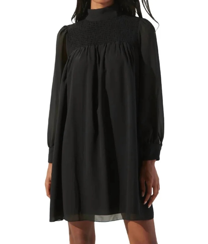 Crazy Savings Kam Mock Neck Babydoll Dress In Black