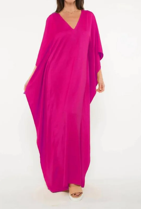 Best Deals Satin Crepe Caftan In Fuchsia
