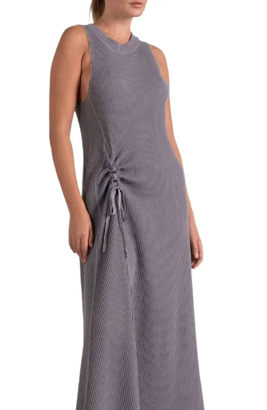 Hot Deal Waffle Knit Cinched Maxi Dress In Gray