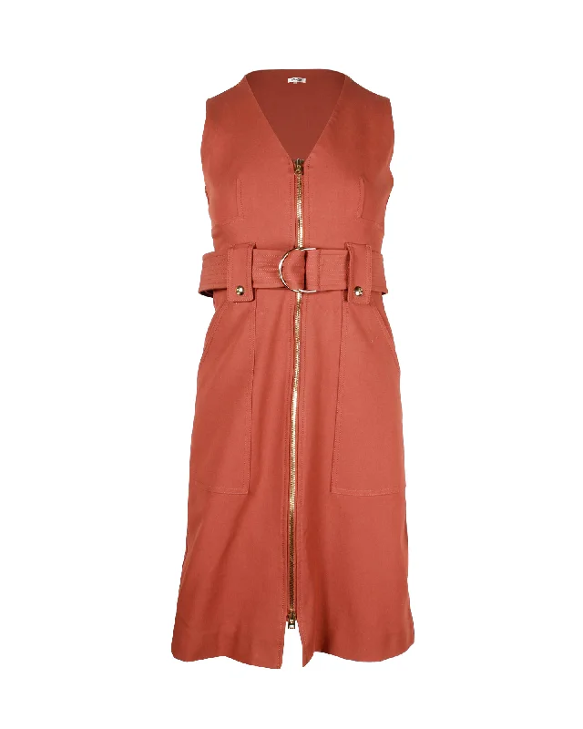 Price Cut Diane von Furstenberg Zip-Front Belted Dress in Brown Cotton