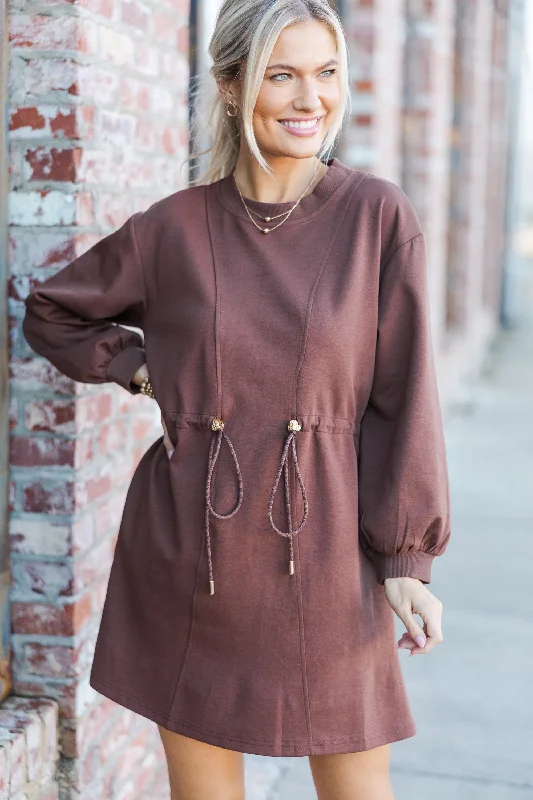 Get It Before It’s Gone Season Of Love Espresso Brown Drawstring Dress