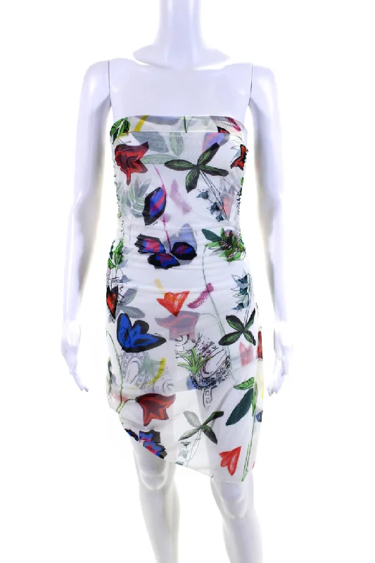 Steals and Deals Shan Womens White Floral Pull On Layered Slit Sleeveless Mini Dress