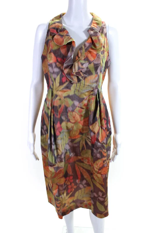 Bargain Prices Moschino Cheap & Chic Womens Floral Ruffled Pleated Dress Purple Orange
