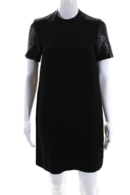 Special Promotion Ellery Womens Back Zip Short Sleeve Crew Neck Shift Dress Black