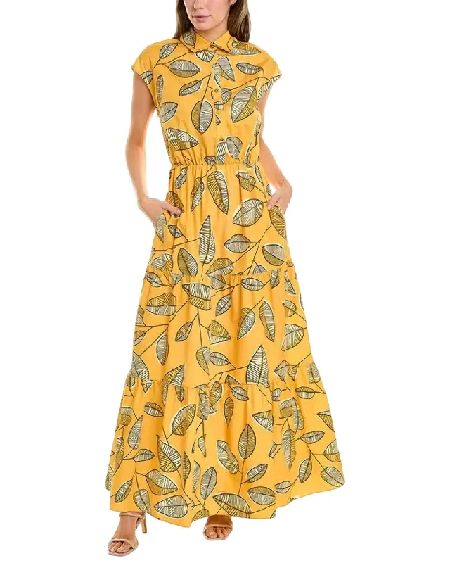 Shop and Save Mandy Maxi Dress In Yellow Line Leaves