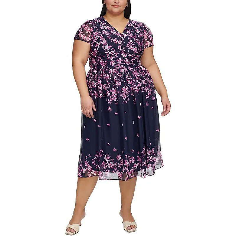 Steals and Deals Plus Womens Floral Print Mid Calf Sheath Dress