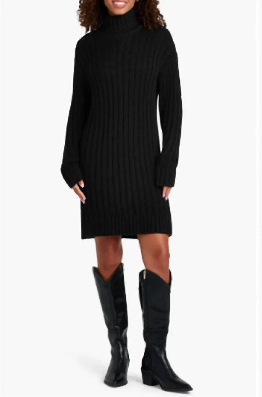 Members Only Felicity Turtleneck Long Sleeve Mini Sweater Dress In Black