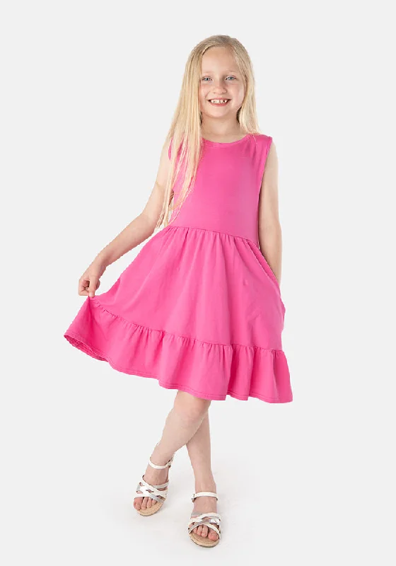 Price Smash Children's Plain Rose Pink Cotton Dress (Shea)