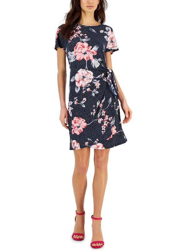 Instant Discount Petites Womens Faux Wrap Floral Fit & Flare Dress