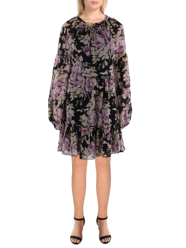 Members Only Womens Knee Length Ruffled Shift Dress