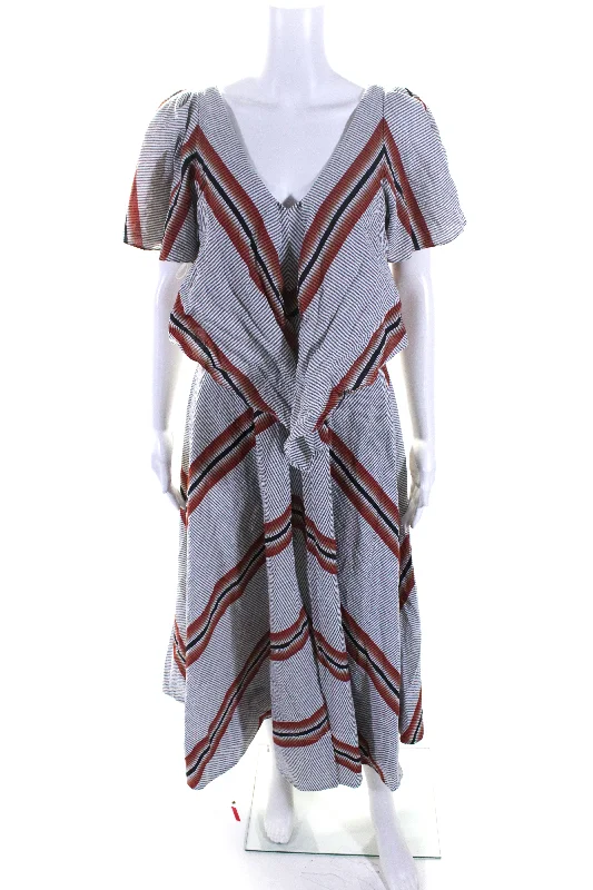 Anniversary Sale Tanya Taylor Womens Striped V Neck A Line Lonna Dress Multicolored
