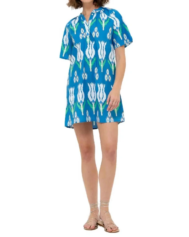 Overstock Floral Short Dress In Sumba Blue