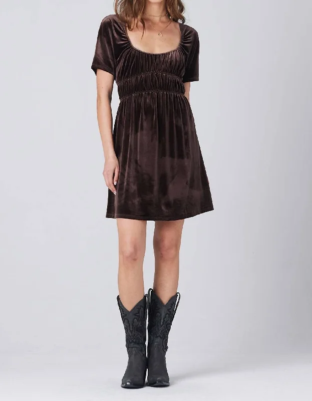 Season Finale Sale Stretch Above The Knee Velour Dress In Chocolate Brown
