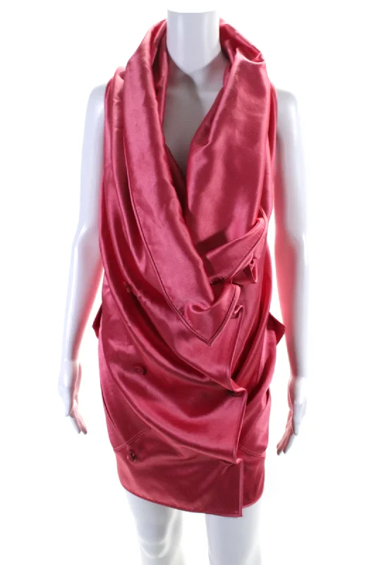 Discount Extravaganza Sies Marjan Womens Double Breasted Cowl Neck Satin Mini Dress Pink