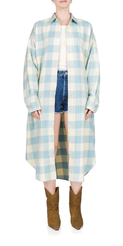 Closeout Oversized Relaxed Shirtdress In Blue/ecru