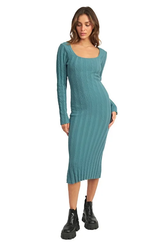 Mega Sale SQUARE NECK RIBBED MIDI DRESS