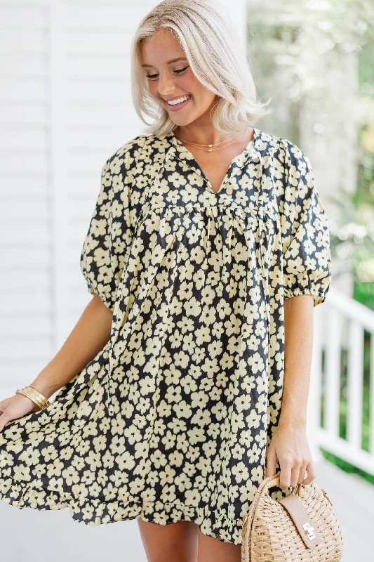 Crazy Deals Be The One Black Floral Babydoll Dress