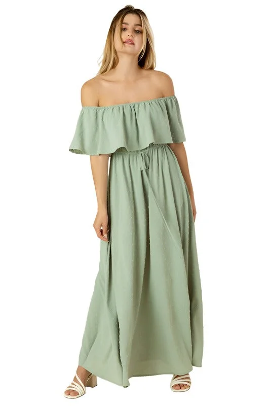 Steals and Deals Swiss Dot Off-shoulder Dress