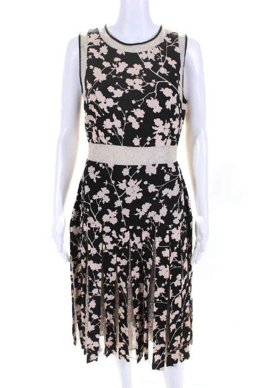 Doorbuster Deal Michael Kors Collection Womens Floral Print Paneled Hem Dress Black