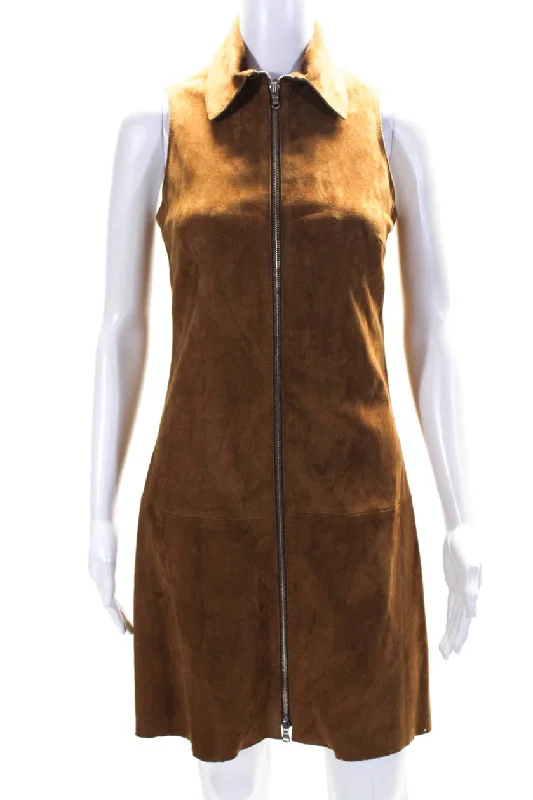 Daily Deals Sharis Place Womens Lexwe Sleeveless Front Zip Suede Sheath Dress Brown