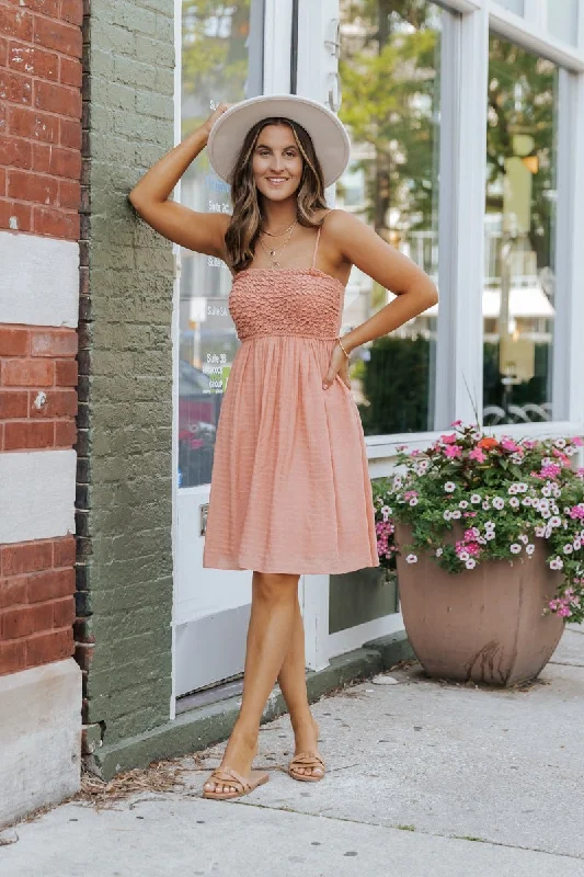 Exclusive Deal Dusty Salmon Smocked Babydoll Mini Dress - FINAL SALE