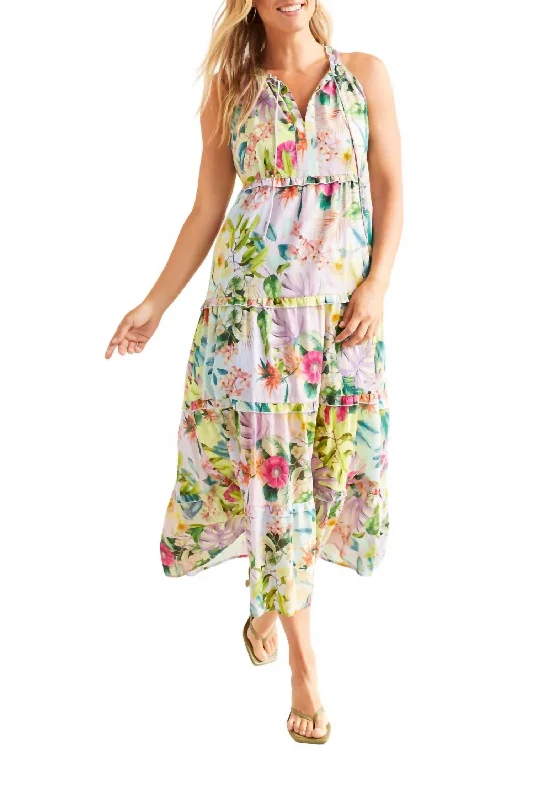 Deep Discounts Tiered Floral Dress In Sea Salt