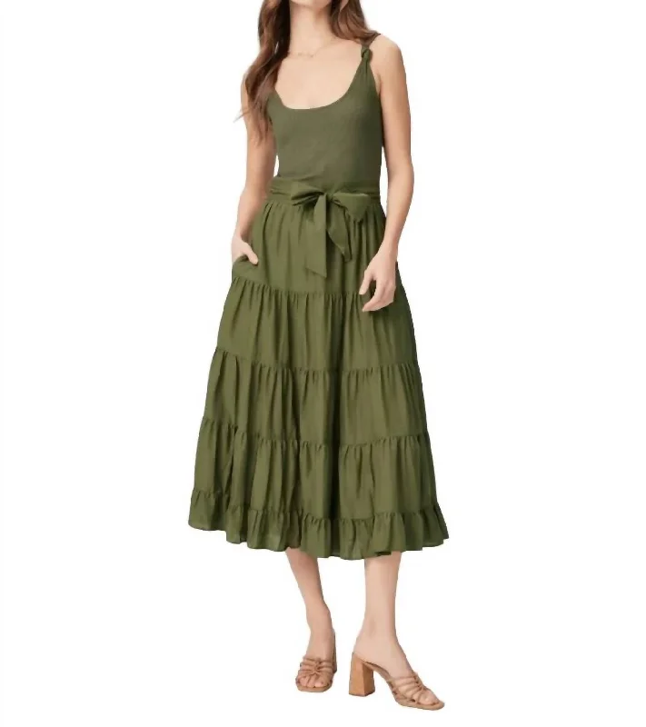 Weekend Special Self-Tie Midi Dress In Dark Brushed Olive