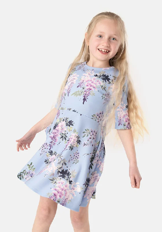 Massive Deals Children's Trailing Watercolour Floral Print Dress (Wisteria)
