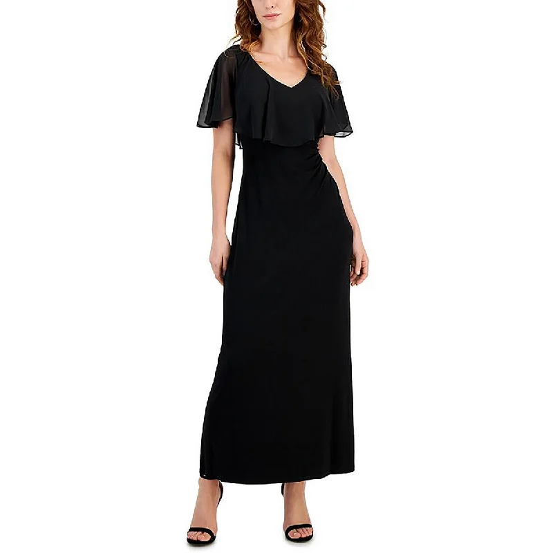 Hurry In Petites Womens Flutter Sleeve Long Cocktail And Party Dress