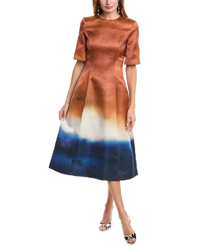 Price Reduction Oscar de la Renta Abstract Ombre Silk-Lined Midi Dress