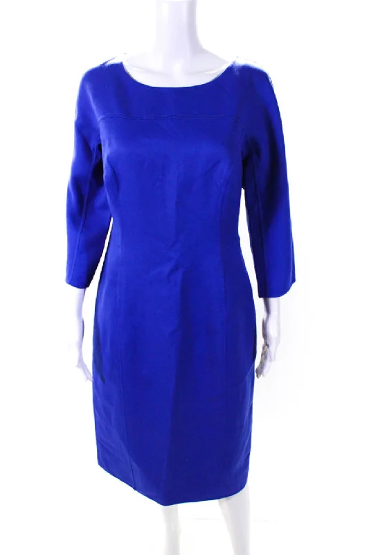 Price Reduction Carolina Herrera Womens 3/4 Sleeve Round Neck Pencil Dress Royal Blue