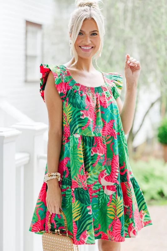 New Deals Out In The Wild Green Tropical Dress