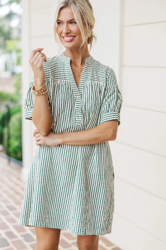 Discount Extravaganza Head Of The Class Hunter Green Striped Dress