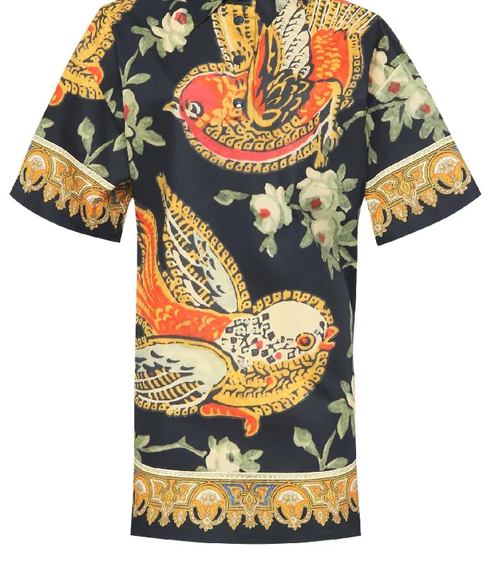 Savings Bonanza Bird Shirt Dress In Multi