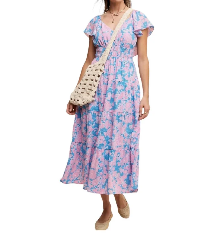 New Deals Ellie Floral Dress In Blue/lilac
