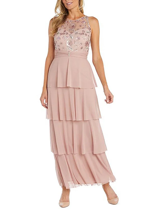 Instant Discount Womens Embellished Tiered Evening Dress